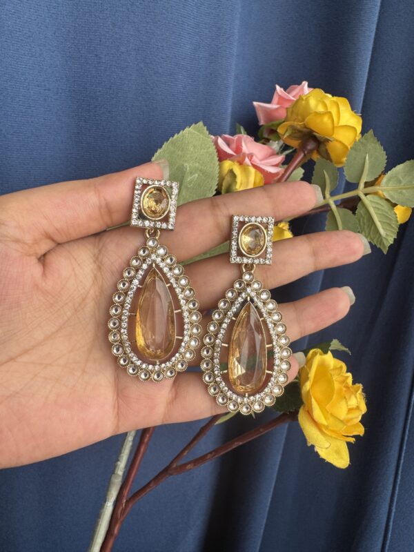 Ashika Premium Stone Earrings - Golden