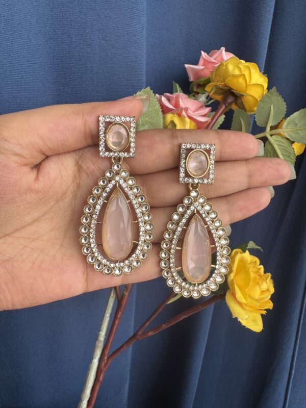 Ashika Premium Stone Earrings - Peachish Pink