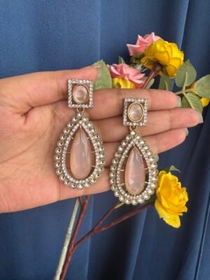 Ashika Premium Stone Earrings – Peachish Pink