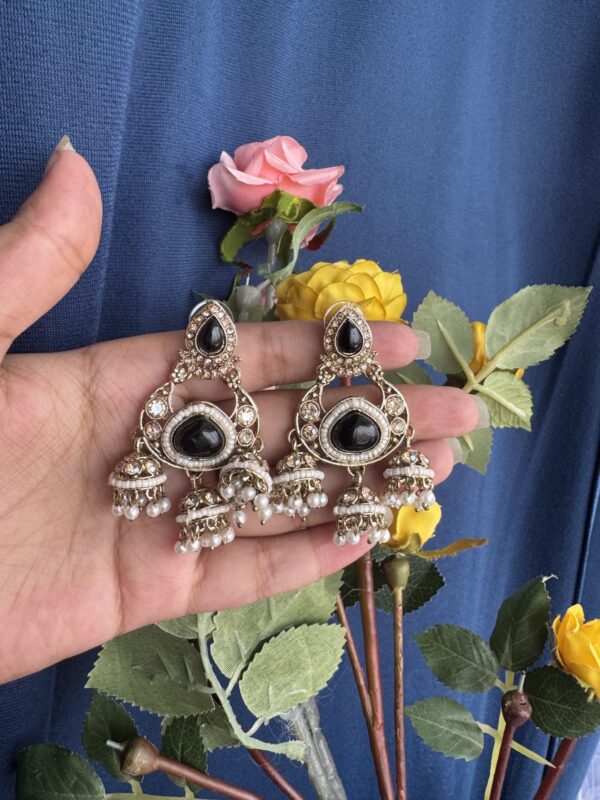 Kavya Premium 3 Jhumki Chandbali - Black