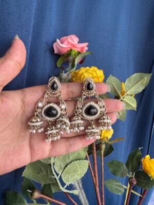 Kavya Premium 3 Jhumki Chandbali – Black