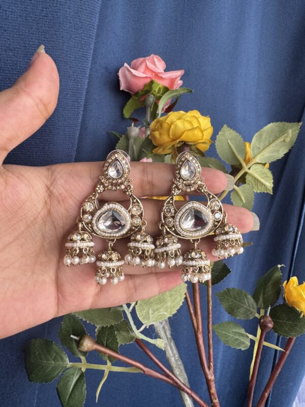 Kavya Premium 3 Jhumki Chandbali - White