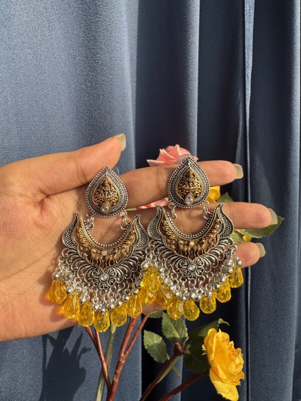 Light Weight Oxidised Dual Tone Earrings - Yellow