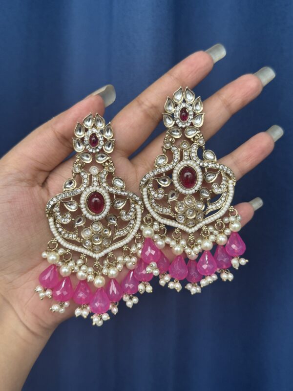 Sunidhi Kundan Earrings - Dark Pink