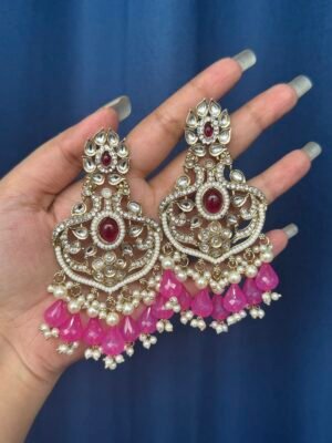 Sunidhi Kundan Earrings – Dark Pink