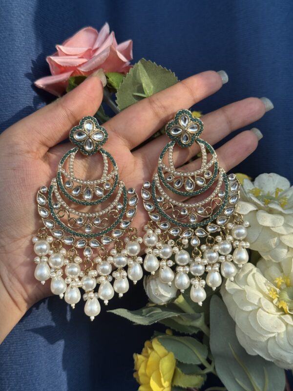 Heena Kundan Earrings - Dark Green