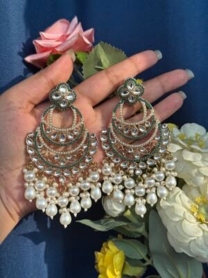 Heena Kundan Earrings – Dark Green