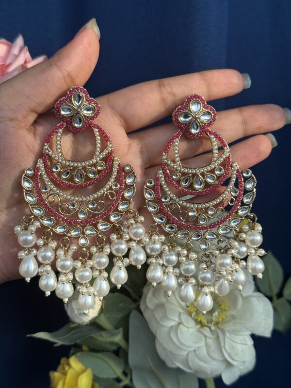 Heena Kundan Earrings - Dark Pink