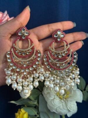 Heena Kundan Earrings – Dark Pink