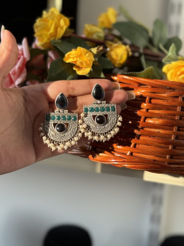 Pearl Dual shade Brass Earrings