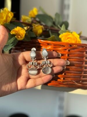 Stone Brass Earrings – White