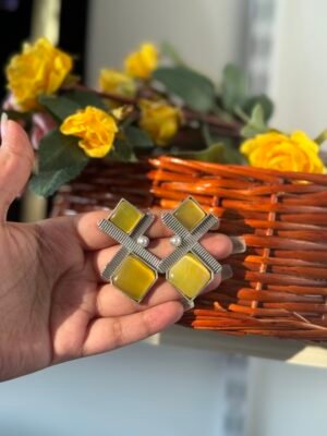 Brass Stone Earrings – Yellow