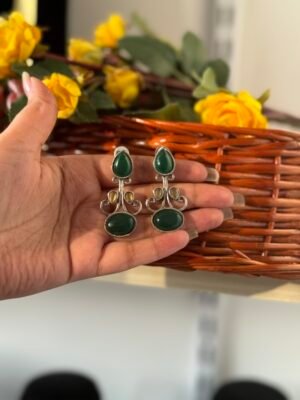 Stone Brass Earrings – Green