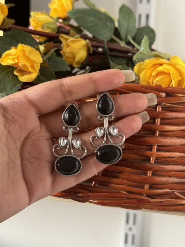 Stone Brass Earrings - Black