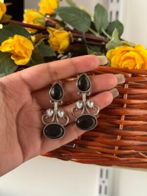 Stone Brass Earrings – Black