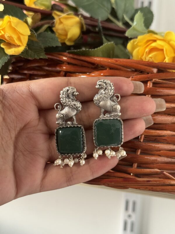 Lion Brass Earrings - Green