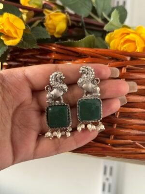 Lion Brass Earrings – Green