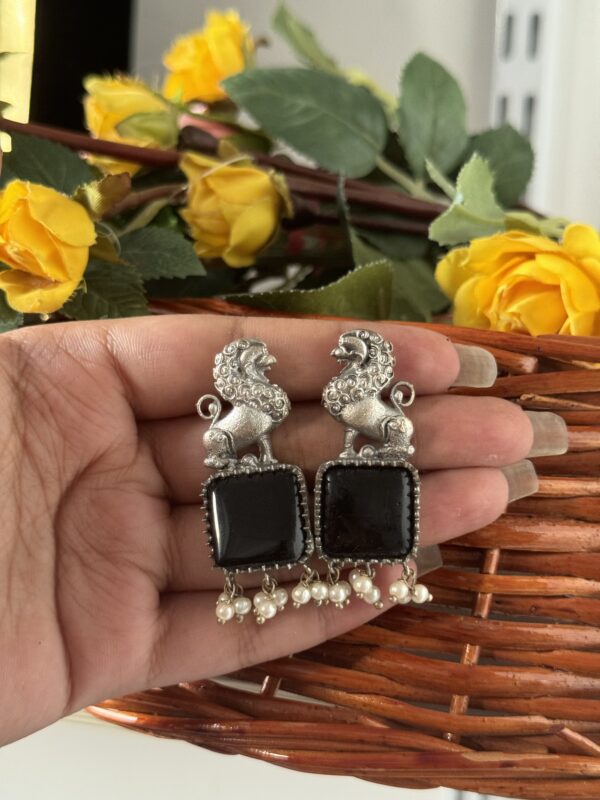 Lion Brass Earrings - Black