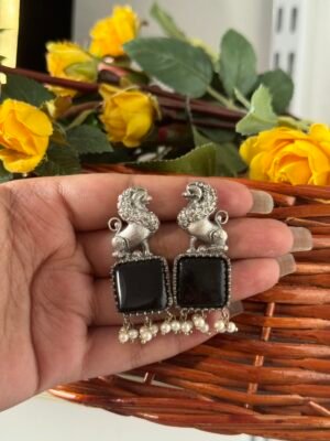 Lion Brass Earrings – Black