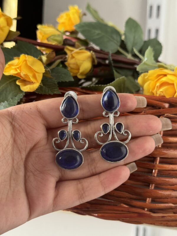 Stone Brass Earrings - Blue