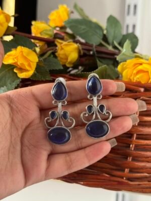 Stone Brass Earrings – Blue