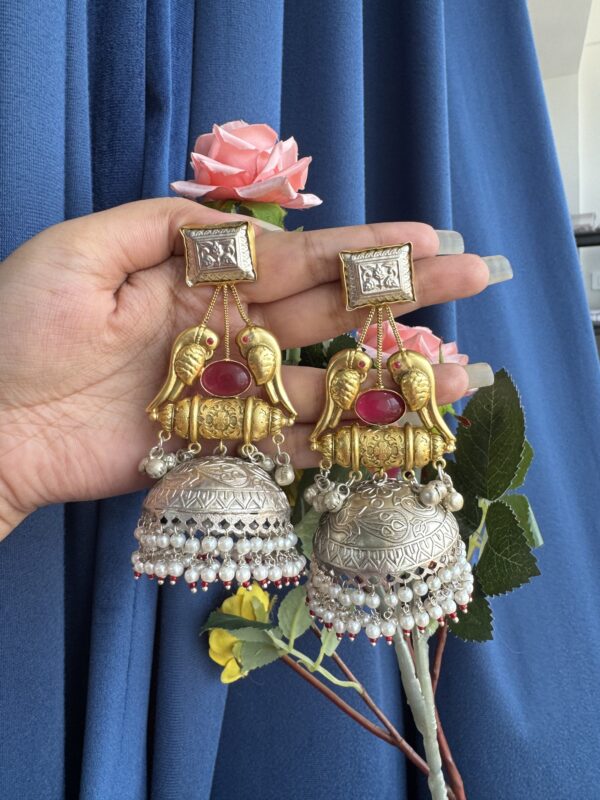 Radhika Golden Brass Jhumka - Ruby