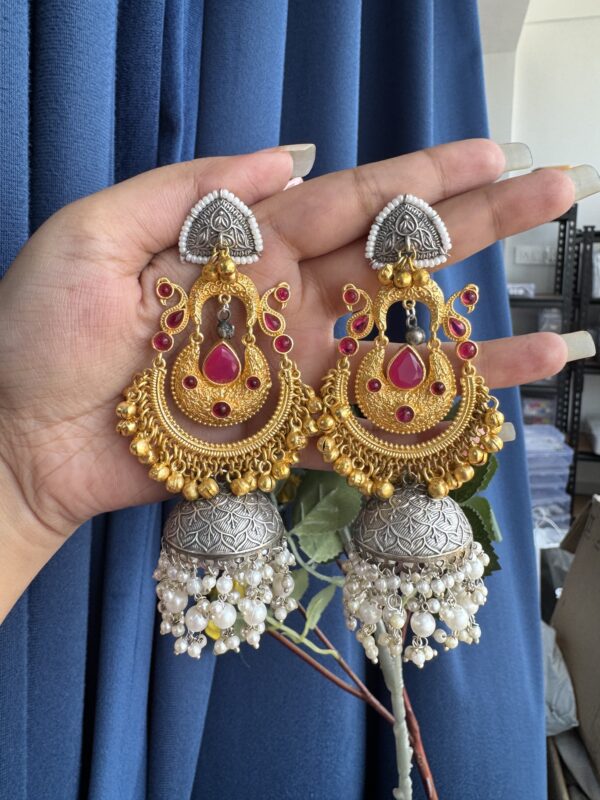 Malika Golden Brass Jhumka - Ruby