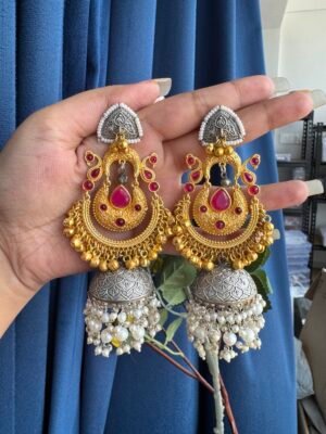 Malika Golden Brass Jhumka – Ruby