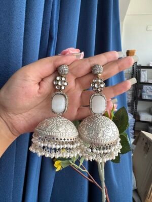 Apoorva Brass Jhumka – White