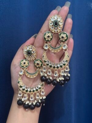 Dipali Kundan Earrings – Black
