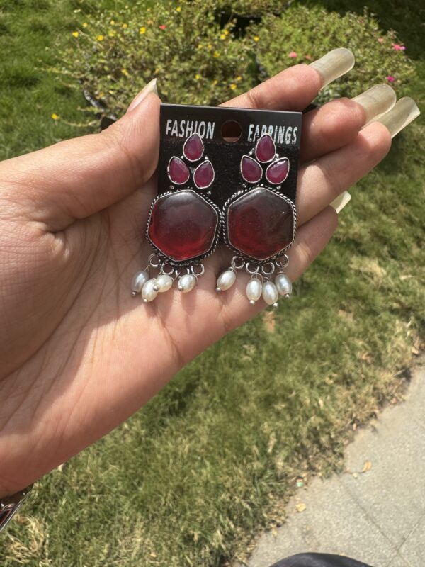 Brass Stone Earrings Dark Wine