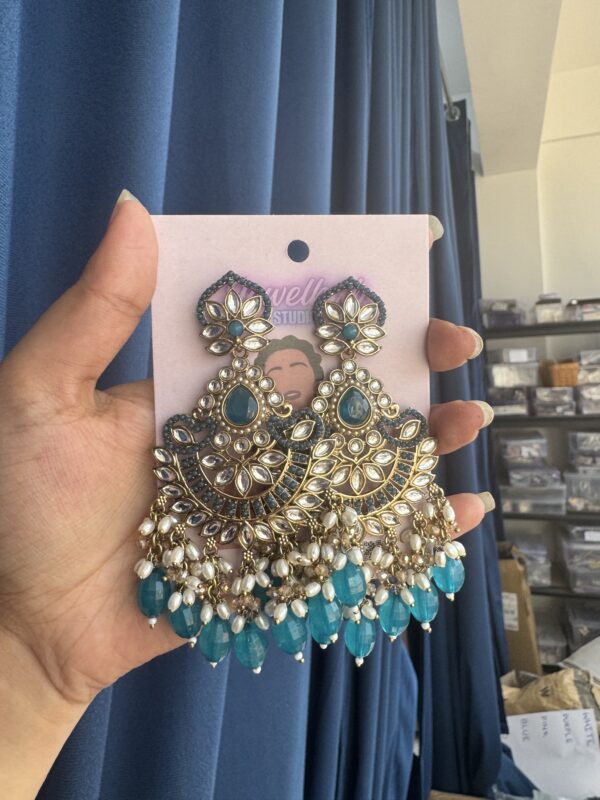 Vidisha Kundan Earrings - Teal Blue
