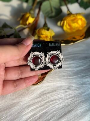 Brass Stone Studs – Red