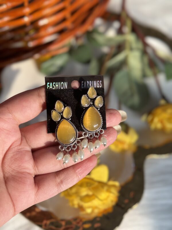 Brass Stone Earrings Yellow
