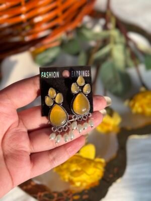 Brass Stone Earrings Yellow