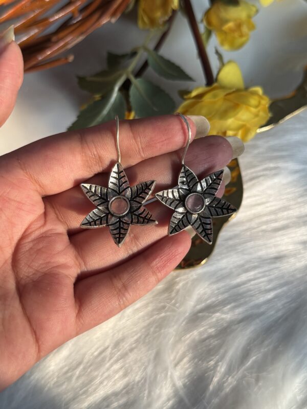 Pink Brass Flower Earrings