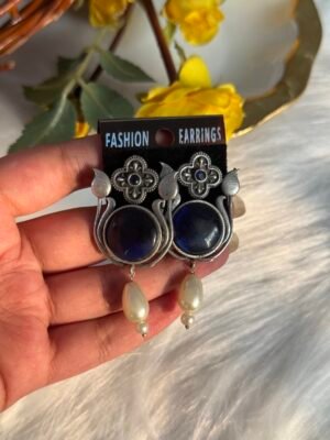 Unique Brass Earrings – Blue