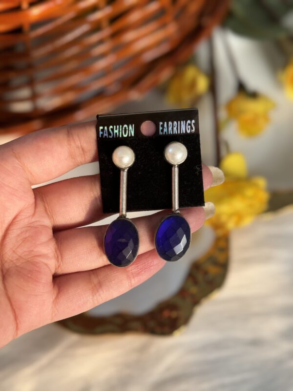 Long Blue Brass Earrings