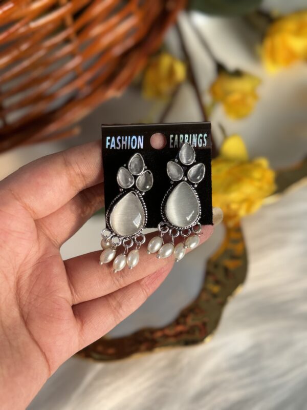 Brass Stone Earrings - White