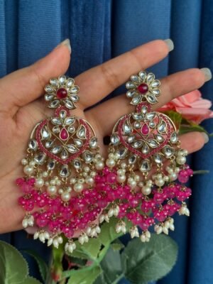 Avneet Crystal Earrings – Dark Pink