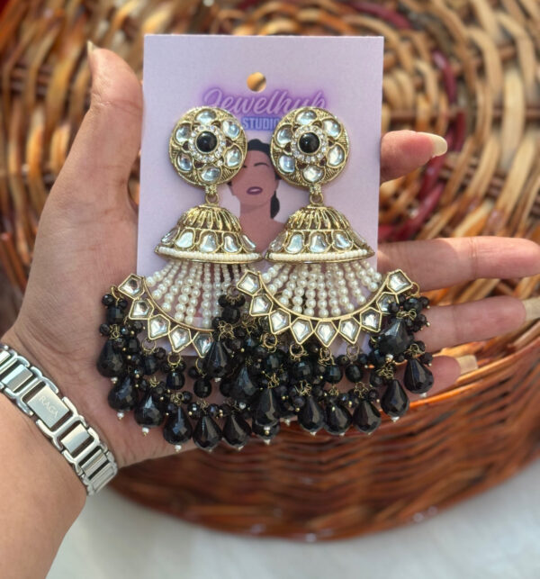 Raveena Kundan Earrings - Black