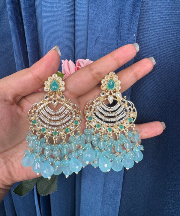 Reena Kundan Earrings - Light Blue