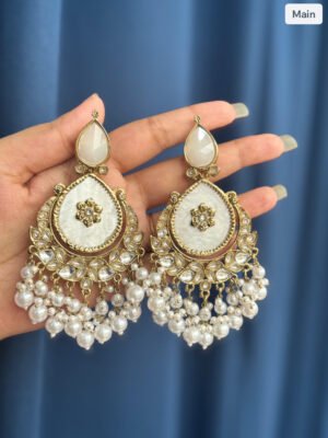 Omaira Premium Marble Earrings – White