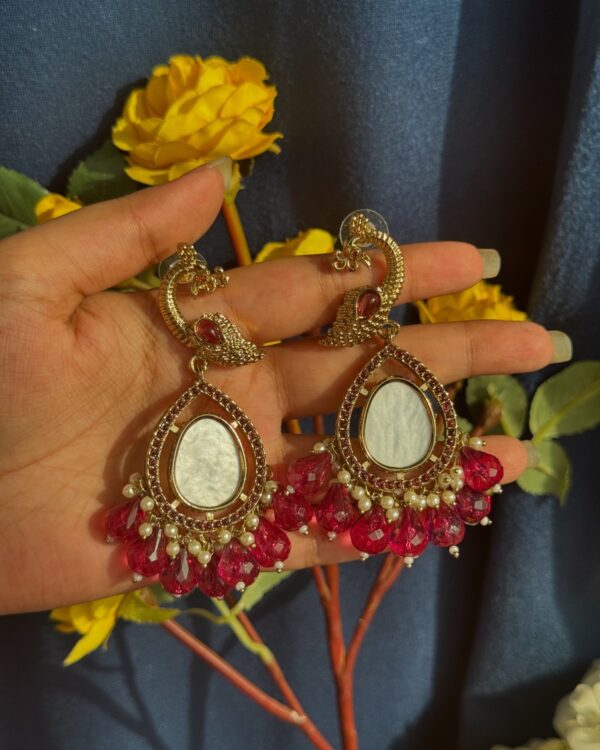 Unique Marble Peacock Earrings - Wine