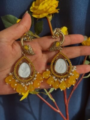 Unique Marble Peacock Earrings – Yellow