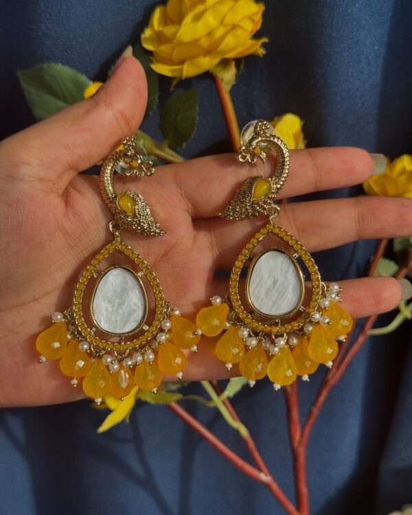 Unique Marble Peacock Earrings - Yellow