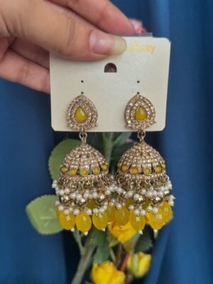 Radhika Kundan Jhumka – Yellow