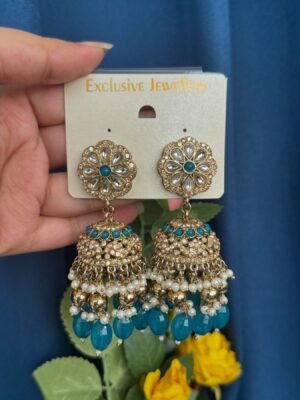 Rakshita Kundan Jhumka – Teal Blue
