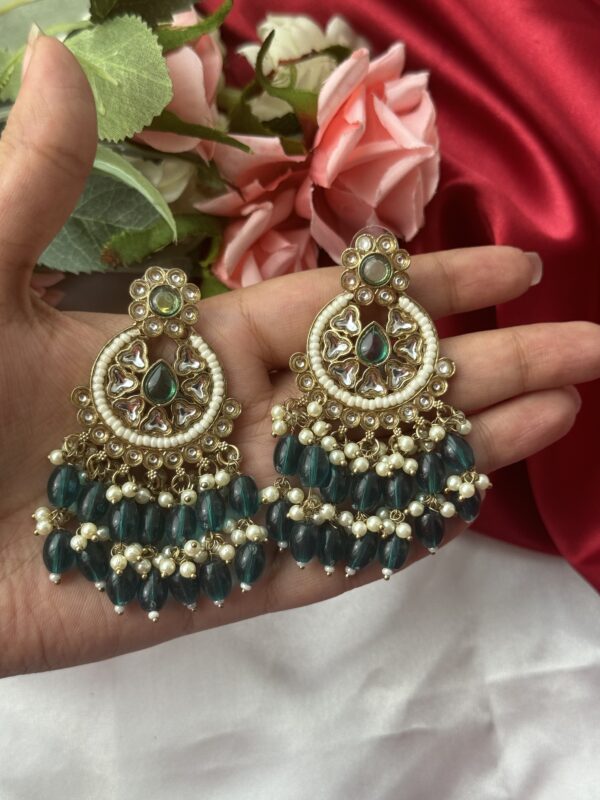 Rubeena Kundan Earrings - Aqua Green