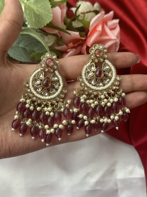 Rubeena Kundan Earrings - Wine